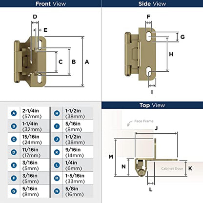Amerock 1 Pair 1/4" Overlay Golden Champagne Partial Wrap Cabinet Hinge - color: Golden Champagne, size: 1/4 Inch (6 mm) Overlay
