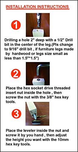 Swivel Furniture Levelers 3/8"-16 Thread with Felt Pads 8PK