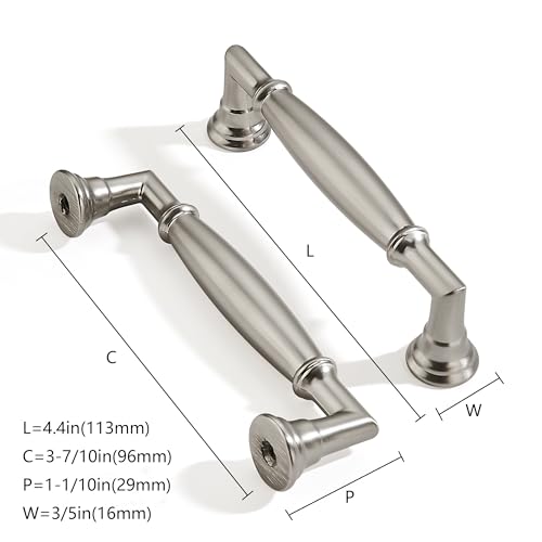 2 Pack 3-3/4 Inch Hole Center Brushed Satin Nickel Cabinet pulls Solid Heavy Duty Cabinet Pull Cabinet Handles Kitchen Cabinet Hardware Vanity Handles Bathroom Cabinet pulls - color: Brushed Satin Nickel, size: 3-3/4 Inch(96mm)hole center