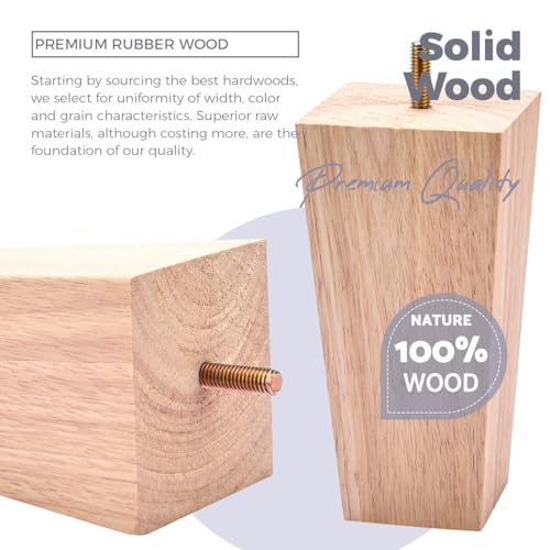6 inch Solid Wood Pyramid Furniture Legs 4PCS Mid-Century Modern - color: Unfinished, size: 6" (15cm)