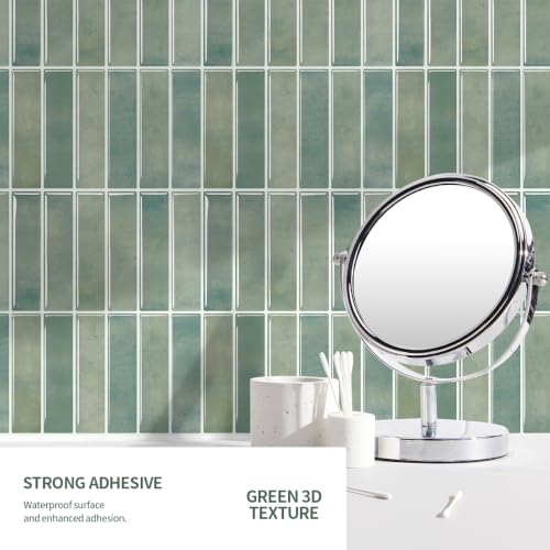 Peel and Stick Backsplash 3D Wall Tiles,Self-Adhesive,Oil Proof,Waterproof, Removable Wall Panels for Kitchen & Bathroom,Modern Design, Easy Install (10.7ft，12x9 inch,14 Pack) (Mint Green) - color: Mint Green