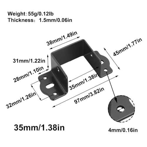 TopHomer 4 Pcs Heavy Duty Bed Rail Fittings Cold Rolled Steel U-Shape Bed Supporters Hardware Thickening Bed Frame Bracket for Headboards, Footboards, Bed Frames(35mm/1.38in) - size: 35mm/1.38in