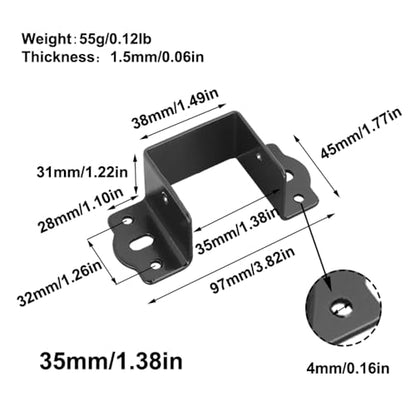 TopHomer 4 Pcs Heavy Duty Bed Rail Fittings Cold Rolled Steel U-Shape Bed Supporters Hardware Thickening Bed Frame Bracket for Headboards, Footboards, Bed Frames(35mm/1.38in) - size: 35mm/1.38in