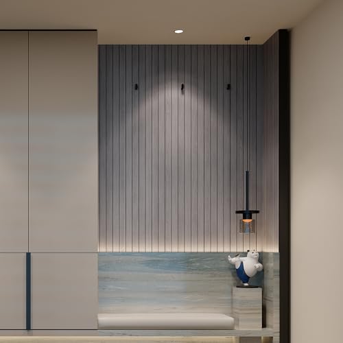 YU LI 3DH Peel and Stick PVC Slat Wall Panel 118"x15.75" Self-Adhesive Thick Faux Grey Wood Grain Wallpaper Panel 3D Soundproof Wall Panels for Walls & Ceilings - color: Gray, size: 15.8" x 118"