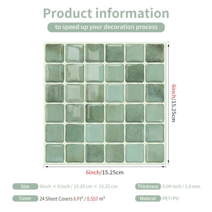 3D Mosaic Peel and Stick DIY Wall Backsplash Tiles (24, Sage Green) - color: Sage Green