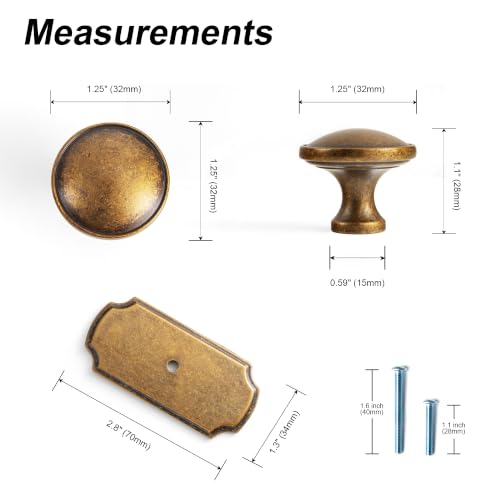 6Pack Antique Brass Cabinet Knob with Backplate Round Drawer Knob - color: Antique Brass, style: Wide-Scalloped