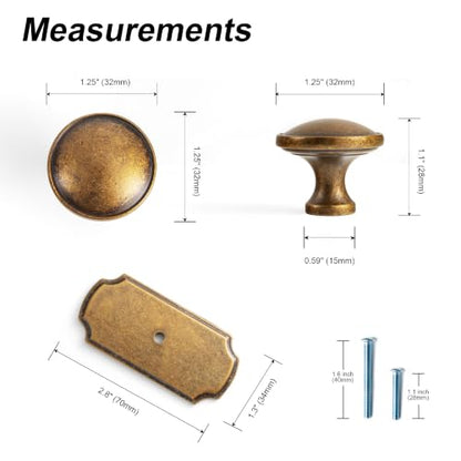 6Pack Antique Brass Cabinet Knob with Backplate Round Drawer Knob - color: Antique Brass, style: Wide-Scalloped