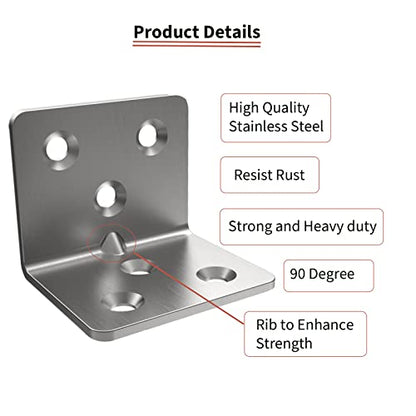 Silver Stainless Steel Corner Bracket,Joint Right Angle Bracket,L Shape Heavy Duty Metal Corner Brace Shelf Supporter for Wood Aufuga (20, 1.5x1.2x1.2) - size: 1.5x1.2x1.2"