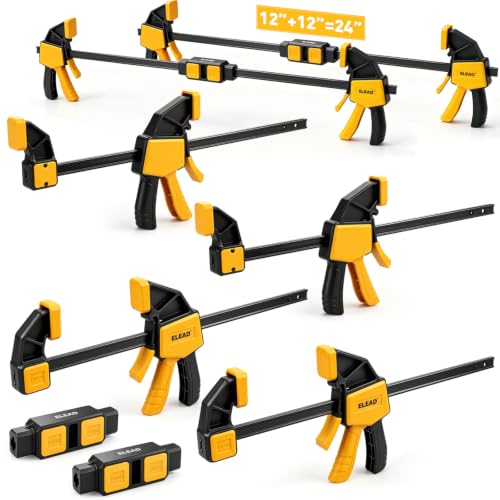 6-Pack 12 Inch Bar Clamps for Woodworking with 2-Piece Clamp Connector, 12" Quick-Release Wood Clamps with 150 LBS Load Limit, Trigger Clamp Set, One-Handed Clamps/Spreader for Woodworking - style: 4-Piece 12" 150lbs with clamp connector