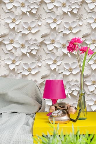 Peel and Stick Wallpaper Cream White Floral Accent - color: Cream&yellow, size: 17.7" x 118"