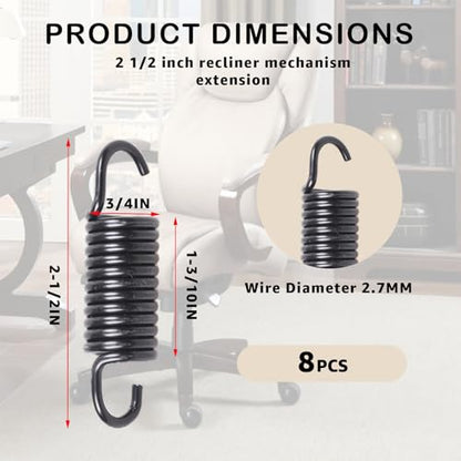 2-1/2 inch Overall Length Spring Furniture Replacement Extension Tension Springs, Fit for Recliner Sofa Trundle Bed Stretch Spring Parts,12 Coils, Black (Pack of 8) - size: 2-1/2 in