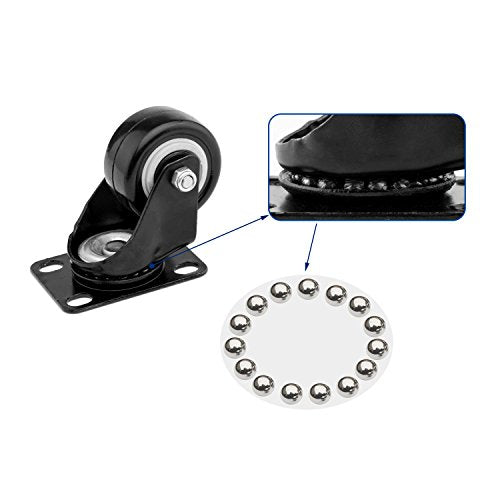 4 PCS 2 inch Heavy Duty Caster Wheels Polyurethane PU Rubber Swivel Casters with Top Plate & Strong Bearing Total 400lb Quite Mute Non-Marking Locking Stem Casters Black (2'') - size: 2''