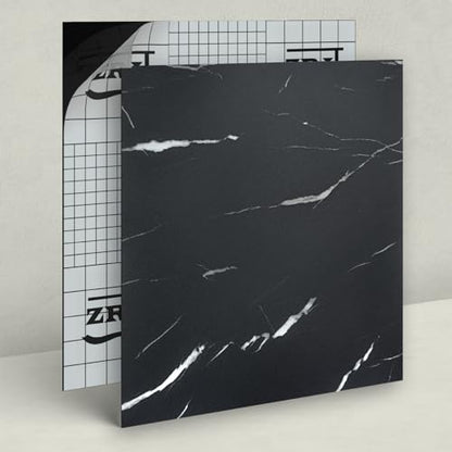 20-Pack Peel and Stick Floor Tiles Vinyl Floor 12 x 12 inch Black Vein Marble - color: Black Marble