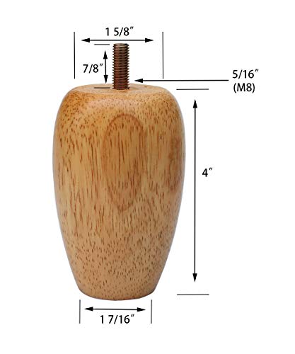 Wood Furniture Legs Set of 4 Sofa Legs 4 inch Solid Hardwood Finished Replacement Feet for End Tables Cabinet Dresser Furniture Restoration