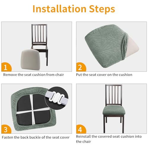 Fuloon Waterproof Seat Cushion Covers 4 PCS, Stretch Dining Room Chair Covers Washable Kitchen Chair Slipcover Protector Removable (Green) - color: T-green