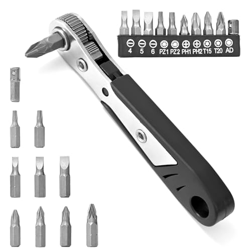 11-in-1 Magnetic Ratchet Screwdriver Set, Screw and Repair in Tight Spaces - Compact Hand Tool Kit, No Assembly Required, Manual Operation, Black - color: Black