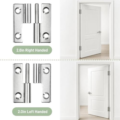 2in Lift Off Hinges 4Pack, 304 Stainless Steel Small Cabinet Hinges, Pin-on-Right Removable Butt Hinges for Wooden Box, Tool-Free Hinge for DIY & Electronics Enclosure (Silver, 16 Screws) - size: 2x1.4x0.4 in