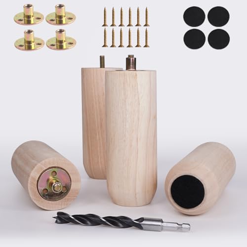 6 Inch Heavy Duty Unfinished Wood Furniture Legs Set of 4 - Solid Replacement Wooden Couch Legs Sofa Legs,Feet for Table & Cabinet,Chair & Dresser- Natural Unpainted DIY Wood Legs - color: Unfinished, size: 6 Inch