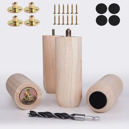 6 Inch Heavy Duty Unfinished Wood Furniture Legs Set of 4 - Solid Replacement Wooden Couch Legs Sofa Legs,Feet for Table & Cabinet,Chair & Dresser- Natural Unpainted DIY Wood Legs - color: Unfinished, size: 6 Inch