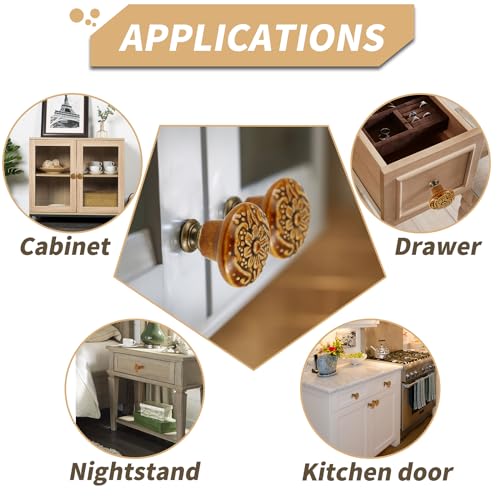 Ceramic Cabinet Knobs, Embossed Floral Design - Brown, 20pcs - color: Brown