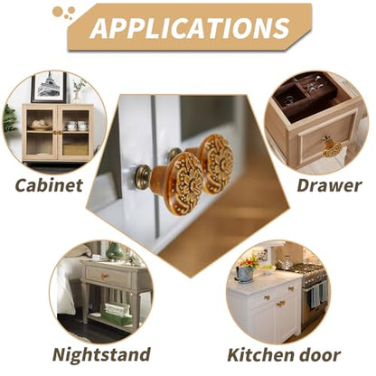 Ceramic Cabinet Knobs, Embossed Floral Design - Brown, 20pcs - color: Brown