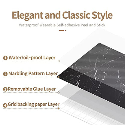 Marble Contact Paper Black Peel and Stick Wallpaper for Kitchen Countertop - color: Black/White, size: 11.8" x 78.7"