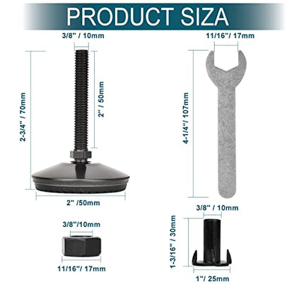 M10 Swivel Leveling Feet with 2" Thread Length - Black, 4 Set - color: Black, size: M10 x 50mm