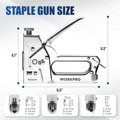 WORKPRO Upholstery Staple Gun, 3-in-1 Heavy Duty Staple Gun with Power Adjustment, 3000 pcs Staples and Stapler Remover, Manual Brad Nailer for Wood, Upholstery, Carpentry, Decoration DIY, Furniture