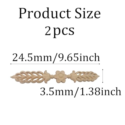 2Pcs Wood Appliques Onlays, Decorative Carved Wooden Trim for Furniture, Cabinet, Door, Bed, Wardrobe, DIY Unpainted Wood Decals, Smooth Surface 24.5x3.5cm/9.65”x1.38”