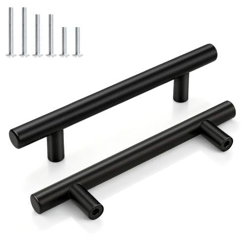Gobrico 10 Pack 4 Inch (102mm) Hole Center Cabinet Pulls, Black Kitchen Cabinet Handles, Euro Style Drawer Pulls, Stainless Steel Cabinet Handles, 6-3/8'' Overall Length - color: Black, size: 4 Inch Hole Center