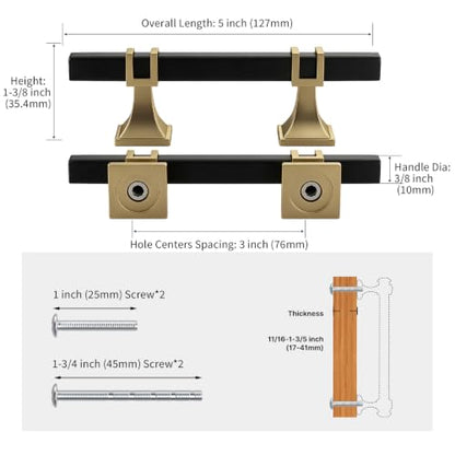 25 Pack 3 Inch Black and Champagne Bronze Cabinet Pulls - color: Black & Champagne Bronze, size: 3 inch (76mm) Hole Center Pull
