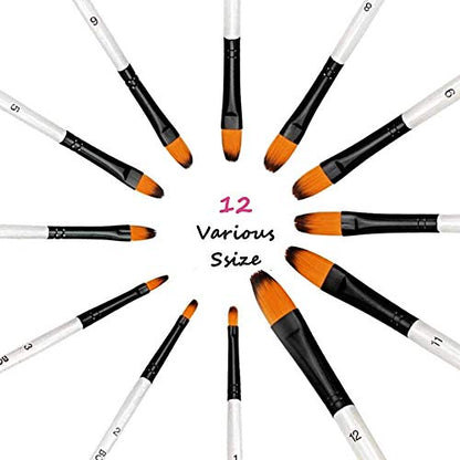 GETHPEN Filbert Paint Brushes Set, 12 PCS Artist Brush for Acrylic Oil