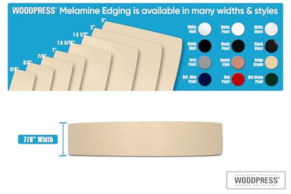 7/8" Beige Cream Pre-Glued Melamine Edge Banding, 25 ft - size: Width: 7/8"