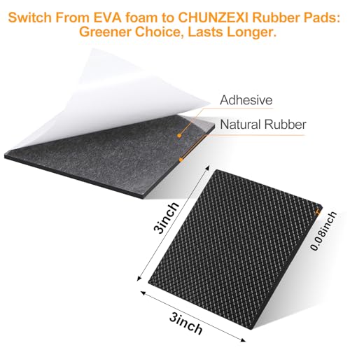 CHUNZEXI 12 Pack 3 Inch Non Slip Furniture Pads, Square Adhesive Rubber - size: 3 inch 12 Square