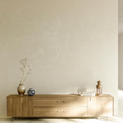 ReWallpaper Limewash Wallpaper Peel and Stick Beige Textured Wallpaper - color: Warm Beige Concrete, size: 15.8in x 10ft