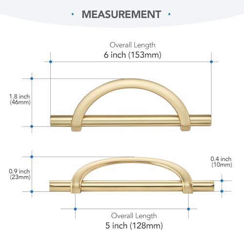 HOME EDIT Brushed Gold Cabinet Pulls Curved, 5 Inch/128 mm, 10 Pack - color: Brushed Brass, size: 5 Inch Hole Center