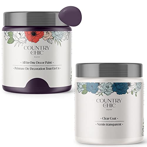 Chalk Style Paint + Clear Coat Bundle - for Furniture, Home Decor, Crafts (Color: Opulence [pint - 16 oz] - Dark Purple)