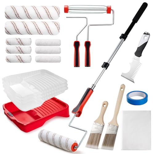 Mister Rui 4 Inch and 9 Inch Paint Roller Kit with 3-Ft Extension Pole - size: 20 Pack 9 Inch Paint Roller Kit & Extension Pole