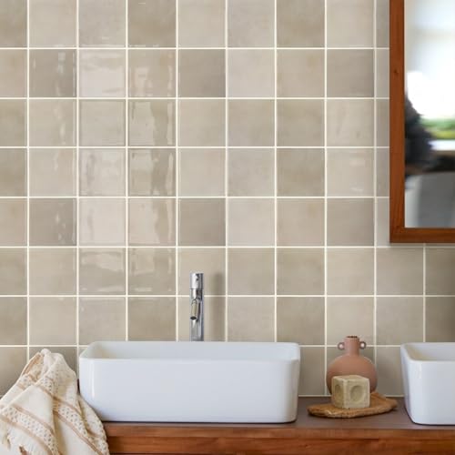 Commomy Thicker Peel and Stick Tiles 10 pcs of 12" x 12" - color: Glossy Gradient Taupe & Thicker Design