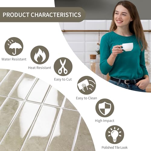10 Sheets Upgraded Thicker Design Subway Tile Peel and Stick Backsplash - color: Beige