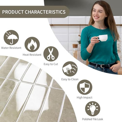 10 Sheets Upgraded Thicker Design Subway Tile Peel and Stick Backsplash - color: Beige