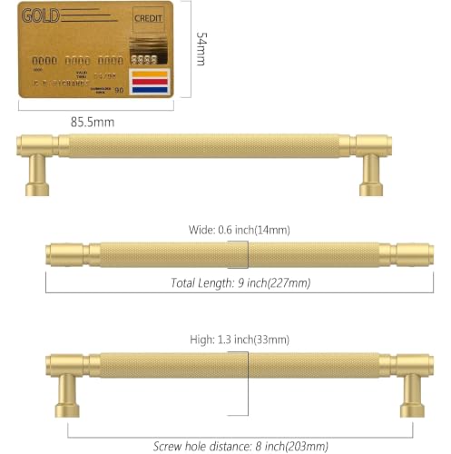 Amerdeco 10 Pack Brushed Gold knurled Cabinet Pulls 8" - color: Brushed Gold, size: 8" hole center