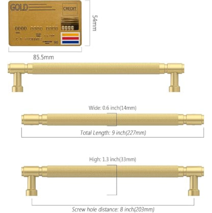Amerdeco 10 Pack Brushed Gold knurled Cabinet Pulls 8" - color: Brushed Gold, size: 8" hole center