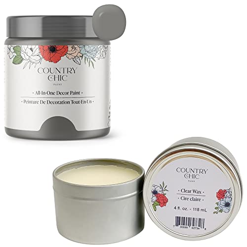 Chalk Style Paint + Furniture Wax Bundle - for Furniture, Home Decor, Crafts (Color: Cobblestone [4 oz] - Grey)