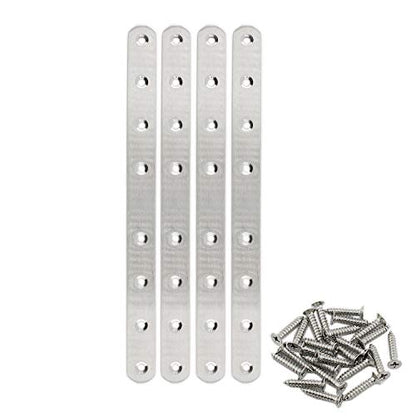 4 Pack Flat Mending Plate for Wood,ULIFESTAR Stainless Steel Straight Brackets 250mm / 10" Length 8 Screw Hole Flat Repair Fixing Wood Brace Joining Plates Connector with Fixing Screws - size: ['250x20x3mm']