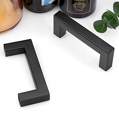 Probrico 30 Pack 3 inch Hole Centers Cabinet Pulls Black Drawer Handles-Kitchen Cabinet Handles Modern Suqare Bar Pulls Stainless Steel Cabinet Hardware for Dresser Bathroom Bedroom Laundry - color: Black, size: hole center 3"