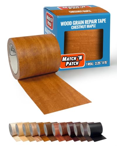 MATCH 'N PATCH Wood Grain Repair Tape - Chestnut Maple, 2.25 in x 15 ft (1-Pack) – Wood Grain Colored Duct Tape for Mirror Frame, Trim, Borders, Floor and Other Furniture, Scratch Repair Kit - color: Chestnut Maple, size: 2.25" x 15'