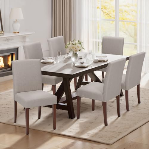 MALOL Upholstered Dining Chairs Set of 6, Modern Fabric Dining Room Chair, Wooden Dining Chair, Kitchen Side Chairs, Farmhouse Dinner Chair with High Back for Kitchen, Brown - color: Brown, size: Set of 6