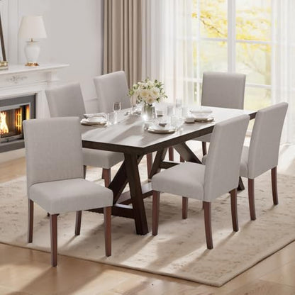 MALOL Upholstered Dining Chairs Set of 6, Modern Fabric Dining Room Chair, Wooden Dining Chair, Kitchen Side Chairs, Farmhouse Dinner Chair with High Back for Kitchen, Brown - color: Brown, size: Set of 6