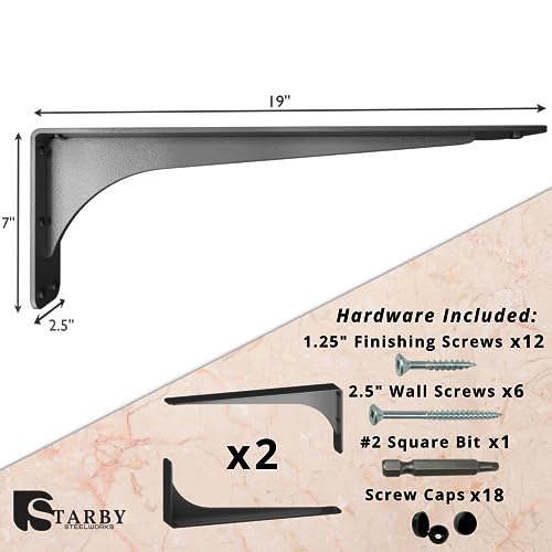 Starby Gladiator Series Solid Heavy Duty Welded 500 Lb Low Profile Granite Countertop Support Shelf Brackets Floating Shelf Discrete Slim 500 LB Capacity (2 Pack) (7" x 19" x 2.5") - size: 7" x 19" x 2.5"